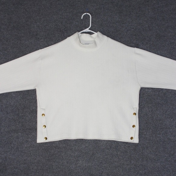J. Crew Sweaters - J Crew Quilted Mock Neck Sweatshirt Womens XL Ivory‎ Gold Button Side Detail